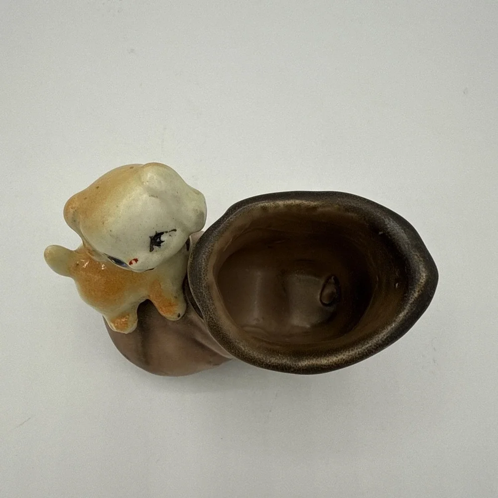 Vtg Enesco Puppy Dog On Boot Porcelain Figurine Toothpick Holder Succu Planter